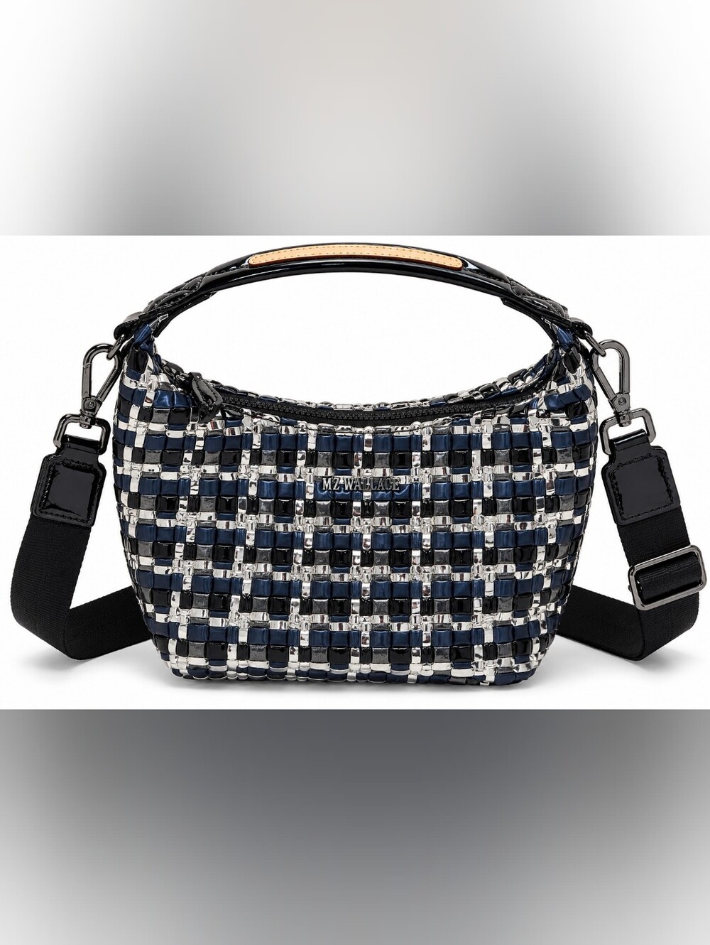 New MZ Wallace Mini Metallic Midnight Woven Hobo XS Blue Black  Crossbody Bag